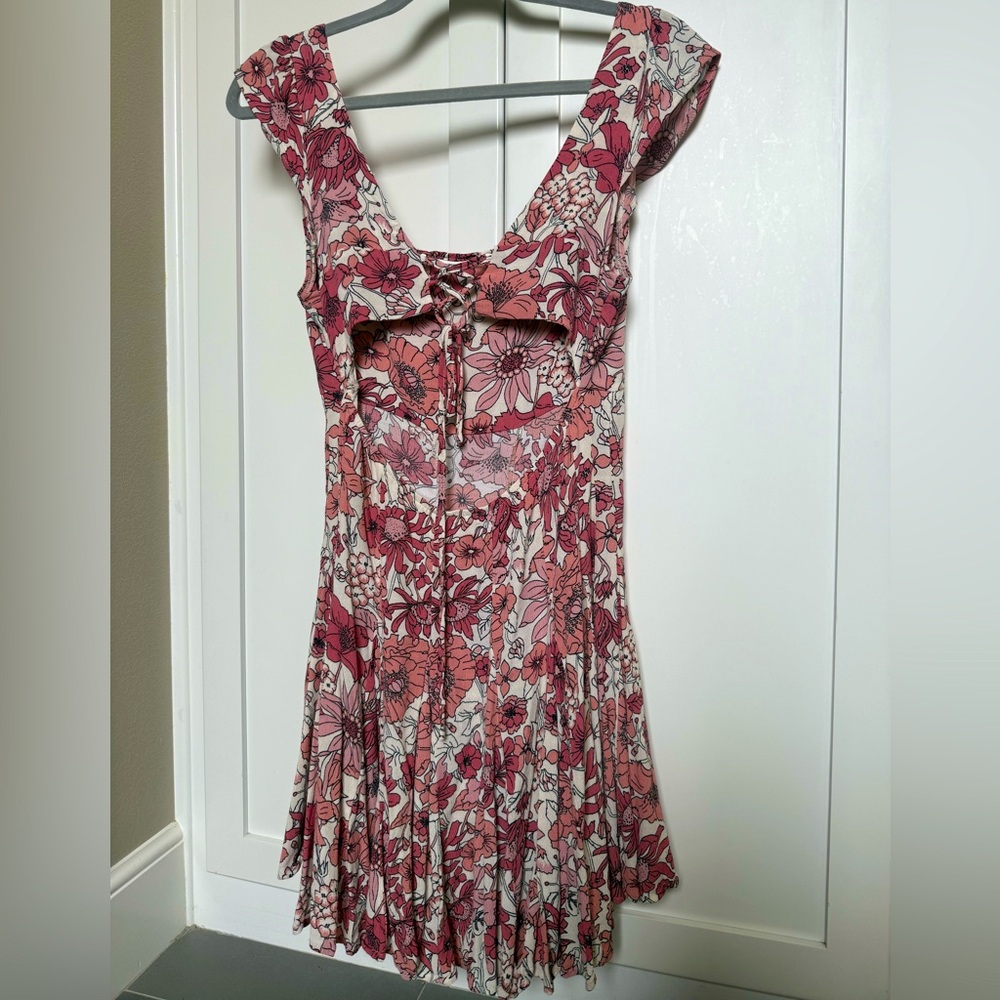 Floral Pink Dress with Open Back